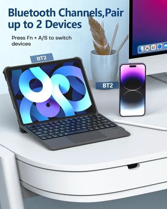 Alt view image 4 of 5 - Omikamo for iPad 10th Generation Case with Computer Keyboard, 7 Color Backlit Magnetic Wireless Keyboard for iPad 10th Gen 10.9 in, Multi-Touch Trackpad, Pen Holder, 2 Bluetooth Device Connection