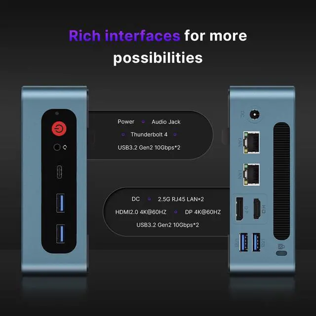 Alt view image 3 of 5 - BOSGAME P2 Plus Mini PC, 12th Intel i7-12700H Mini Computers, 32GB DDR5, 512GB PCIe SSD, 4K Triple Display & USB4, RJ45 Dual LAN & Wi-Fi 6E & BT5.2, Desktop Computers for Home, Office, Design