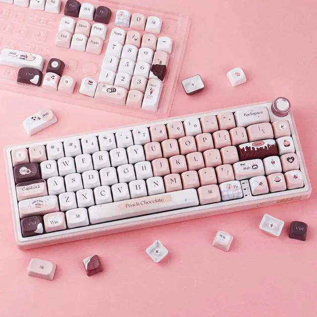 Alt view image 3 of 5 - Tsungup PBT MOA Keycaps,126 Keys Cute Pink Brown Chocolate Theme Custom Keycaps,Dye Sub Key Caps Keyboard Keycap Set for MX Switches Mechanical