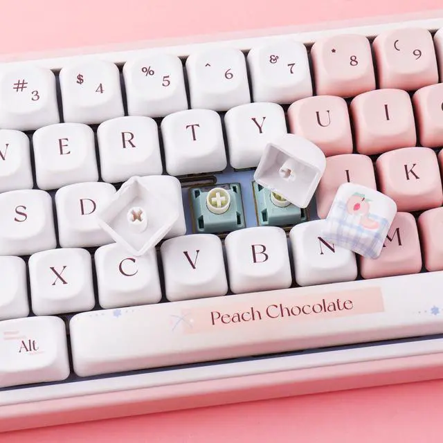 Alt view image 4 of 5 - Tsungup PBT MOA Keycaps,126 Keys Cute Pink Brown Chocolate Theme Custom Keycaps,Dye Sub Key Caps Keyboard Keycap Set for MX Switches Mechanical