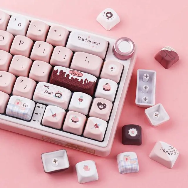 Alt view image 5 of 5 - Tsungup PBT MOA Keycaps,126 Keys Cute Pink Brown Chocolate Theme Custom Keycaps,Dye Sub Key Caps Keyboard Keycap Set for MX Switches Mechanical