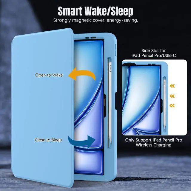 Alt view image 5 of 5 - MoKo for iPad Air 13 Inch Case M3 2025 & M2 2024 with Pencil Holder, iPad Air 13 Case [Built-in Screen Protector] with Clear Back & Magnetic Multi Angle Stand Cover, Sunny Blue