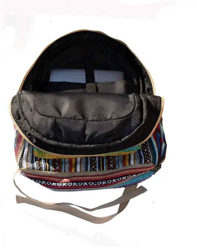 Alt view image 3 of 4 - Hemp Backpack | 100% Pure Hemp - All Natural Handmade Multi Pocket Large Laptop Backpack | Travel Backpack - For Women and Men | Laptop Sleeve -Water Bottle Pockets | Boho Hippie - Rainbow