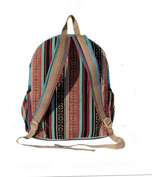 Alt view image 4 of 4 - Hemp Backpack | 100% Pure Hemp - All Natural Handmade Multi Pocket Large Laptop Backpack | Travel Backpack - For Women and Men | Laptop Sleeve -Water Bottle Pockets | Boho Hippie - Rainbow