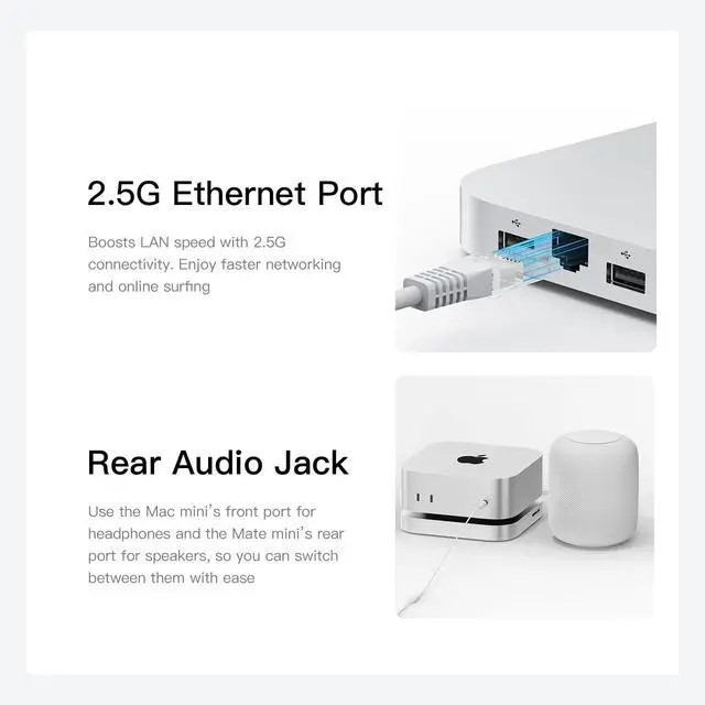 Alt view image 4 of 5 - Mate Mini-A for Mac mini M4 Dock, 80Gbps Thunderbolt 5 Aluminum Alloy Stand with Dual M.2 PCle SSD Solts 8TB4TB*2, Thunderbolt5*1USB-A 3.0 * 22.5G LAN*1SD4.0 * 1Type-C(PD3.0)*1