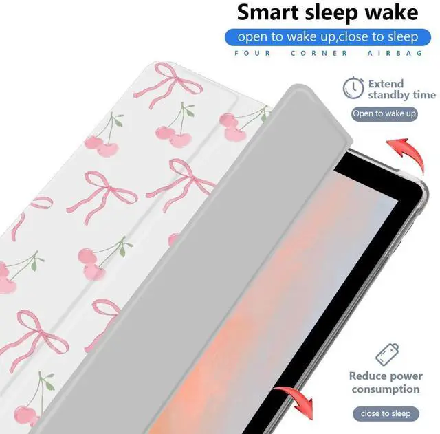 Alt view image 3 of 5 - JOYLAND Cute Cherry Bowknot Case for iPad(A16) 11th Generation 2025 11"/iPad 10th Generation 2022 10.9" with Pencil Holder Lovely Bow Preppy White Girly Cover Auto Wake/Sleep Foldable Shockproof Case