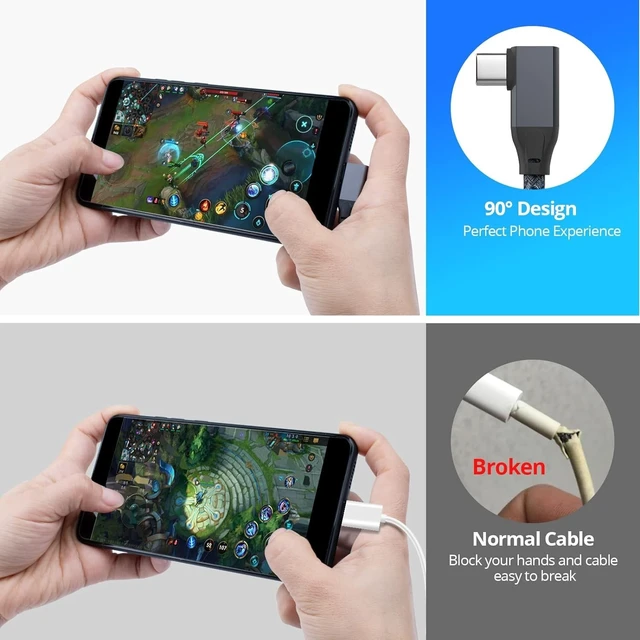 Alt view image 2 of 5 - USB C Right Angle Cable 100W 15ft 2Pack, 4K Video USBC to USBC 3.2 Cable