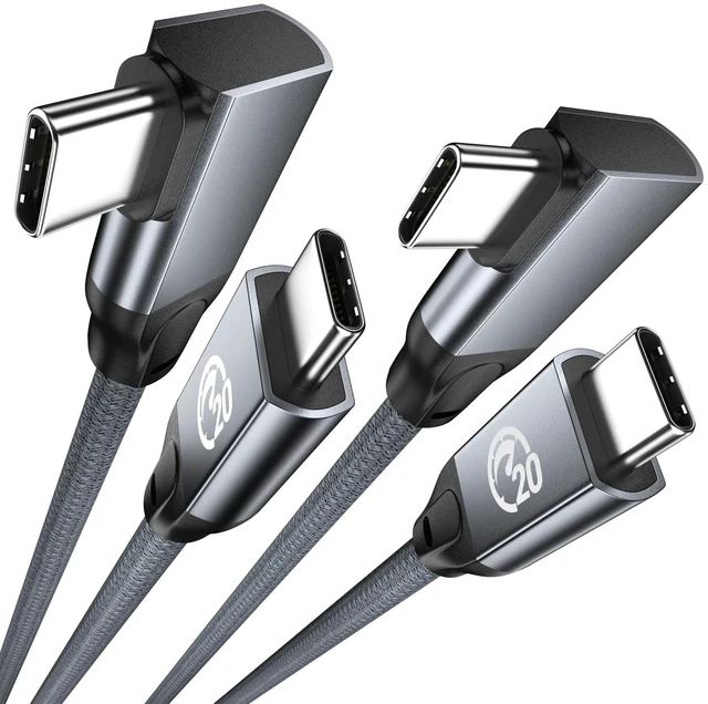 Main image of USB C Right Angle Cable 100W 15ft 2Pack, 4K Video USBC to USBC 3.2 Cable