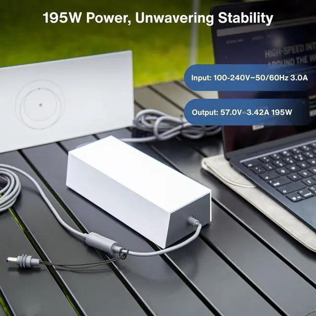 Alt view image 3 of 5 - Steinwhale 195W Power Supply Adapter for Starlink Gen 3, 57V 3.42A Charger with Detachable C8 Power Cord & Waterproof DC Female Port, Replacement for Standard Kit Gen 3 Accessories