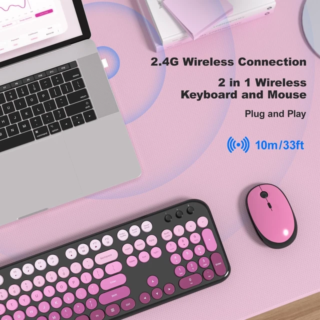 Alt view image 2 of 5 - Dilter Wireless Keyboard and Mouse Combo, 104 Keys Full Size Typewriter Keyboards, 2.4G USB Plug and Play for Windows 7 8 10 11, PC, Laptop, Desktop, Black & Pink