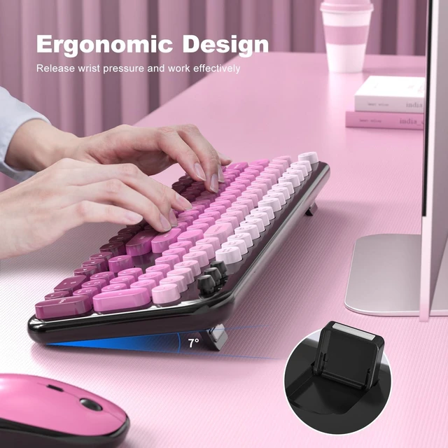 Alt view image 3 of 5 - Dilter Wireless Keyboard and Mouse Combo, 104 Keys Full Size Typewriter Keyboards, 2.4G USB Plug and Play for Windows 7 8 10 11, PC, Laptop, Desktop, Black & Pink