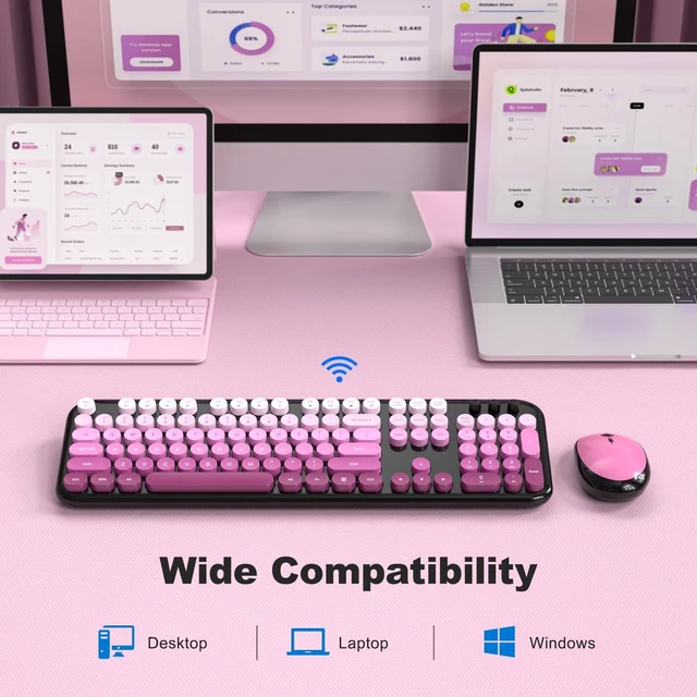 Alt view image 4 of 5 - Dilter Wireless Keyboard and Mouse Combo, 104 Keys Full Size Typewriter Keyboards, 2.4G USB Plug and Play for Windows 7 8 10 11, PC, Laptop, Desktop, Black & Pink