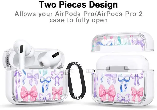 Alt view image 2 of 5 - MOSNOVO Case for Airpods Pro & Airpods Pro 2, Protective Clear Case with Shockproof Dual Layer Hard Luxe Metal Ring Designed for Airpods Pro 2 Generation - Bows