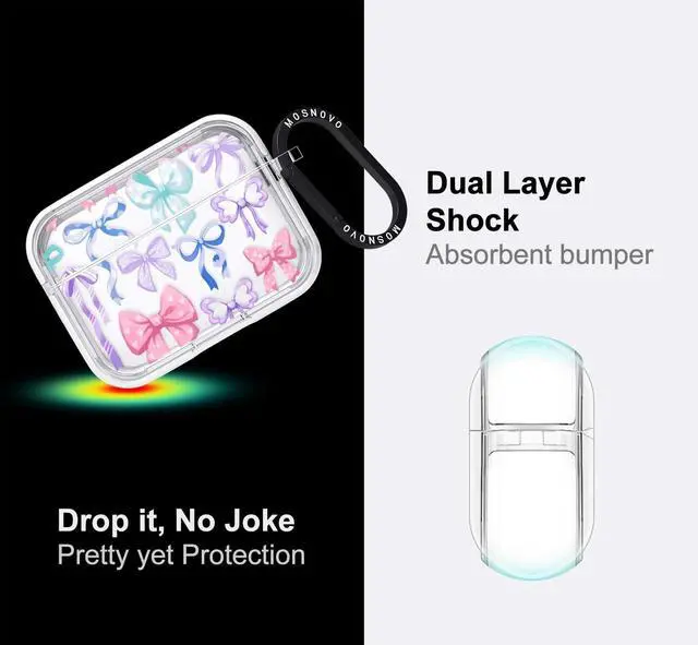 Alt view image 4 of 5 - MOSNOVO Case for Airpods Pro & Airpods Pro 2, Protective Clear Case with Shockproof Dual Layer Hard Luxe Metal Ring Designed for Airpods Pro 2 Generation - Bows