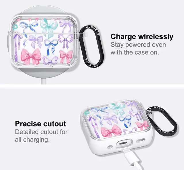 Alt view image 5 of 5 - MOSNOVO Case for Airpods Pro & Airpods Pro 2, Protective Clear Case with Shockproof Dual Layer Hard Luxe Metal Ring Designed for Airpods Pro 2 Generation - Bows