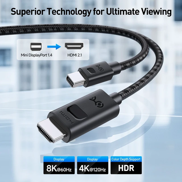 Alt view image 2 of 5 - Cable Matters 8K Mini DisplayPort 1.4 to HDMI 2.1 Cable, 6ft / 1.8m