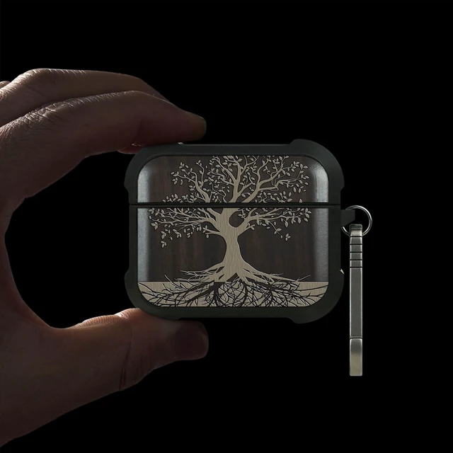 Alt view image 2 of 5 - Balck Solid Wood for AirPods Pro 2 Case (2nd/1st Gen) Rooted Tree