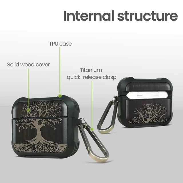 Alt view image 4 of 5 - Balck Solid Wood for AirPods Pro 2 Case (2nd/1st Gen) Rooted Tree