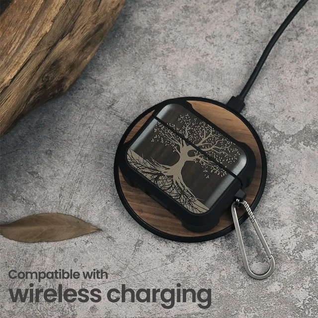 Alt view image 5 of 5 - Balck Solid Wood for AirPods Pro 2 Case (2nd/1st Gen) Rooted Tree