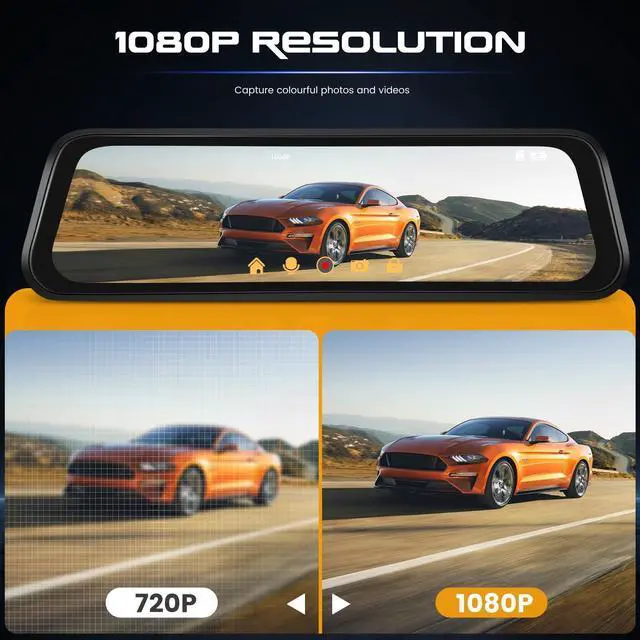 Alt view image 2 of 5 - 9.66 Inch IPS Mirror Dash Cam 1080P Front 480P Rear Dual Lens Touch Screen Dash Cam Front and Rear 150 Wide Angle Night Vision Loop Recording Reverse Assistance Motion Detection