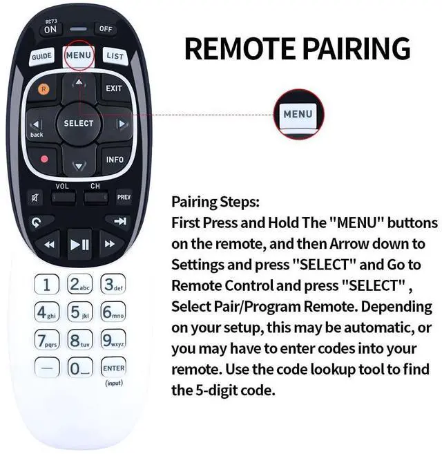 Alt view image 4 of 4 - RYQIF RC73 Universal Replacement Remote Controller (Replaces RC71/RC72) Fits DirecTV HR20 HR21 HR34 HR44 HR54