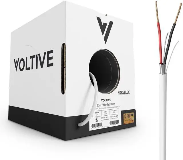 Main image of Voltive 22/2 Shielded Low Voltage Wire, Riser CL3R, White, 500ft - 22AWG, 2 Conductors, Overall Shield, Stranded Bare Copper, UL Listed - V-1258-1