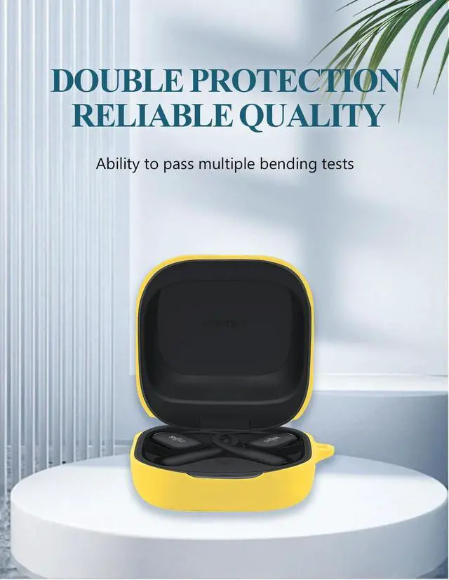 Alt view image 2 of 5 - Case for SHOKZ OpenFit 2 Open-Ear Headphones, Soft Silicone Protective Portable Scratch Shock Resistant Shell with Cleaner Kit & Carabiner & Lanyard,Yellow