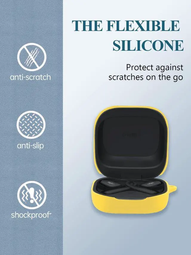Alt view image 5 of 5 - Case for SHOKZ OpenFit 2 Open-Ear Headphones, Soft Silicone Protective Portable Scratch Shock Resistant Shell with Cleaner Kit & Carabiner & Lanyard,Yellow
