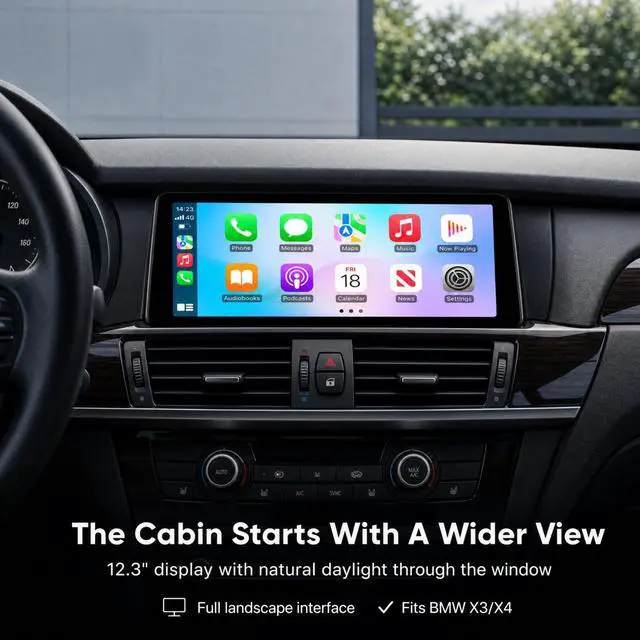 Alt view image 2 of 5 - XMOLINK 12.3" Wide-View CarPlay & Android Auto Screen for BMW X3 X4 2014-2016 NBT, Linux Touchscreen Retrofit Display, F25/F26, iDrive Retained