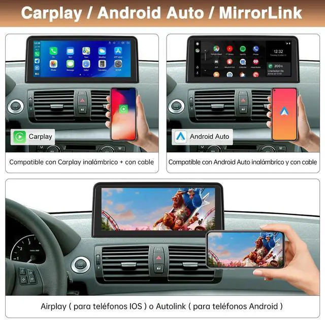 Alt view image 4 of 5 - Wireless Android Auto Carplay Screen for BMW 1 Series E81 E82 E87 E88 2004-2008 with CCC System Support Mirrorlink Bluetooth Siri 10.25 Inch Car Screen Radio
