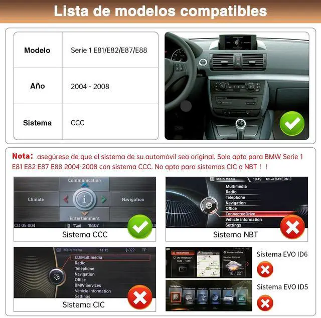 Alt view image 2 of 5 - Wireless Android Auto Carplay Screen for BMW 1 Series E81 E82 E87 E88 2004-2008 with CCC System Support Mirrorlink Bluetooth Siri 10.25 Inch Car Screen Radio