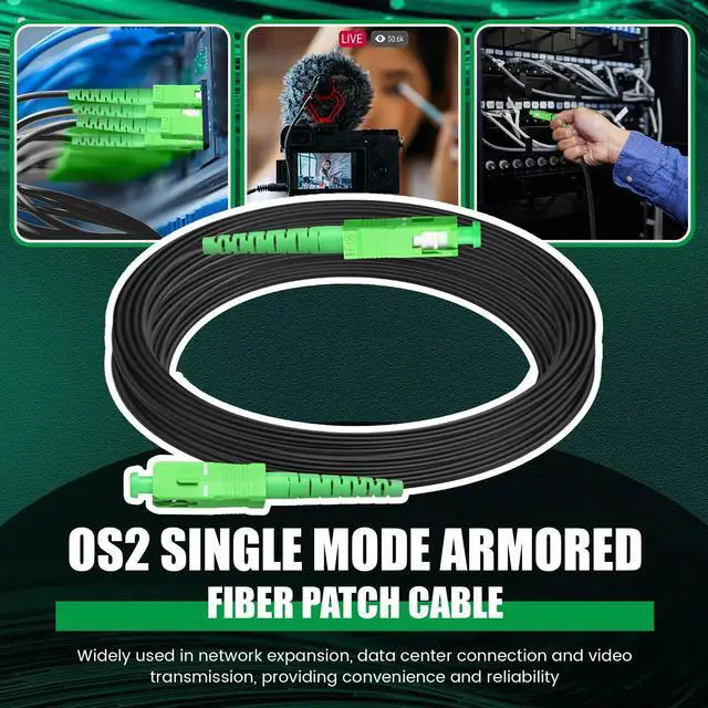 Alt view image 3 of 5 - Tellegloww 150ft/45m Sc/APC Fiber Optic Internet Cable Os2 Single Mode Outdoor Armored Sc/APC Fiber Optic Cable Sc to Sc Jumper Simplex Jumper Connector with 2 Couplers, Lszh Black