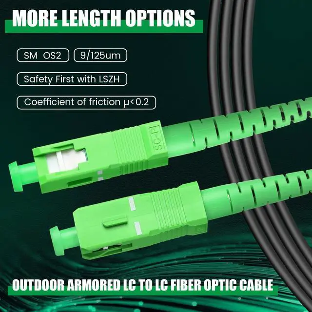 Alt view image 5 of 5 - Tellegloww 150ft/45m Sc/APC Fiber Optic Internet Cable Os2 Single Mode Outdoor Armored Sc/APC Fiber Optic Cable Sc to Sc Jumper Simplex Jumper Connector with 2 Couplers, Lszh Black