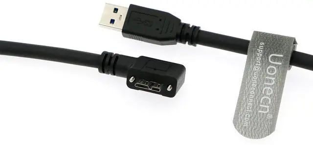 Alt view image 2 of 5 - Uonecn USB 3.0 USB-A Data Cable to Right Angle Micro B Connector with Double Screw Lock Shielded Cable for Industrial Camera.