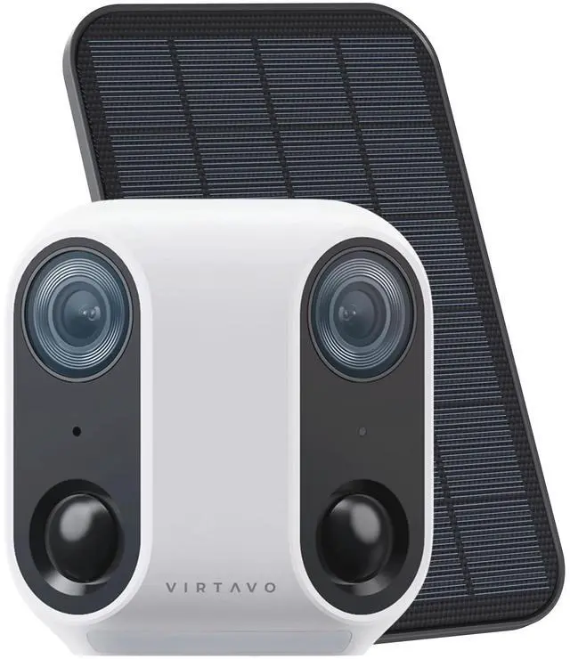 Main image of VIRTAVO Solar Security Camera Outdoor Wireless, Dual Lens Camera with Free AI Detection, Color & IR Night Vision, Optional Cloud & Local Storage, No Subscription, IP65, 2.4GHz WiFi