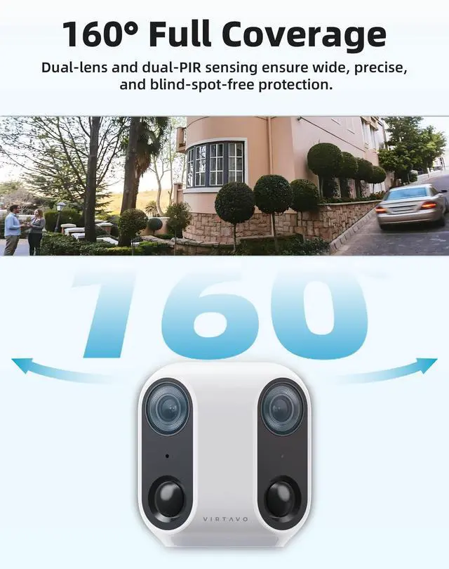 Alt view image 2 of 5 - VIRTAVO Solar Security Camera Outdoor Wireless, Dual Lens Camera with Free AI Detection, Color & IR Night Vision, Optional Cloud & Local Storage, No Subscription, IP65, 2.4GHz WiFi