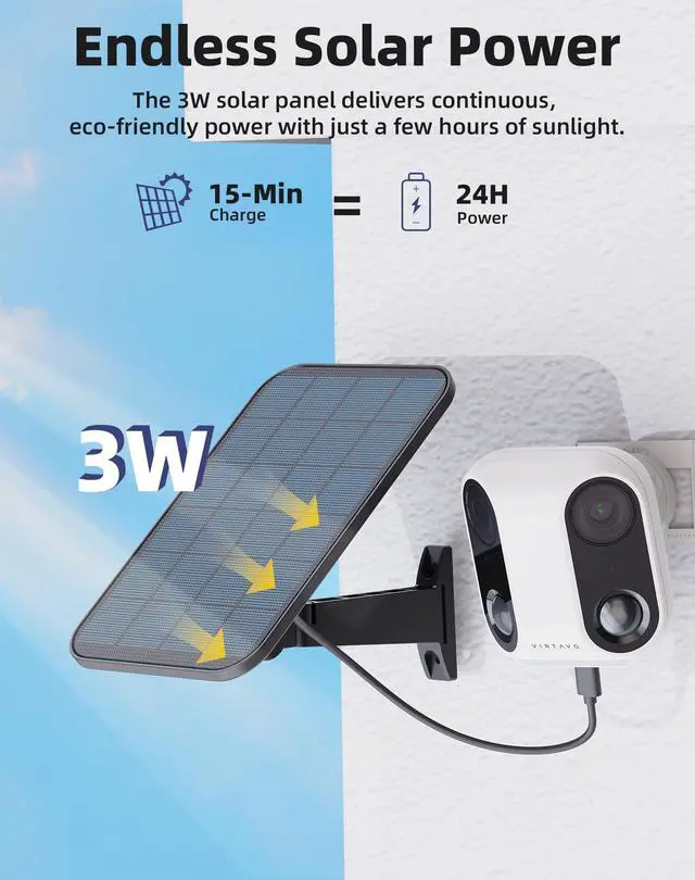 Alt view image 3 of 5 - VIRTAVO Solar Security Camera Outdoor Wireless, Dual Lens Camera with Free AI Detection, Color & IR Night Vision, Optional Cloud & Local Storage, No Subscription, IP65, 2.4GHz WiFi