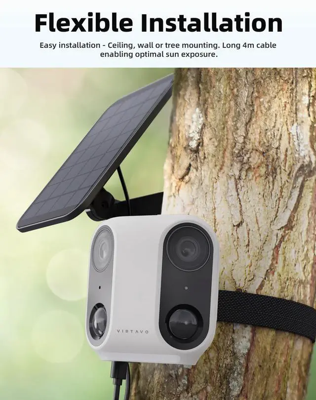 Alt view image 4 of 5 - VIRTAVO Solar Security Camera Outdoor Wireless, Dual Lens Camera with Free AI Detection, Color & IR Night Vision, Optional Cloud & Local Storage, No Subscription, IP65, 2.4GHz WiFi