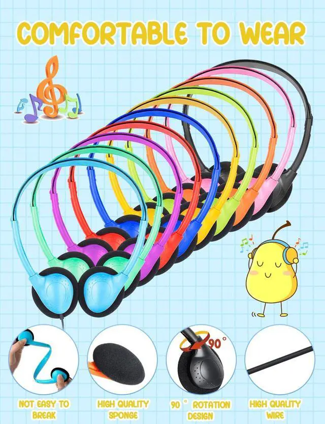 Alt view image 2 of 5 - ZNXZXP 20 Pack Bulk Classroom Headphones for Students Kids School, Wholesale Headphones Class Set with 3.5mm Jack for Chromebook Laptop PC Computer (10 Mixed Colors)