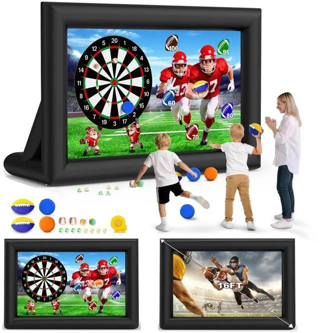 Main image of OWFUVO 3-in-1 16FT Inflatable Projector Screen - Outdoor Movie Screen, Dart Board and Football Target with 180W Blower, Front/Rear Screen for Celebration & Outside Movie Night