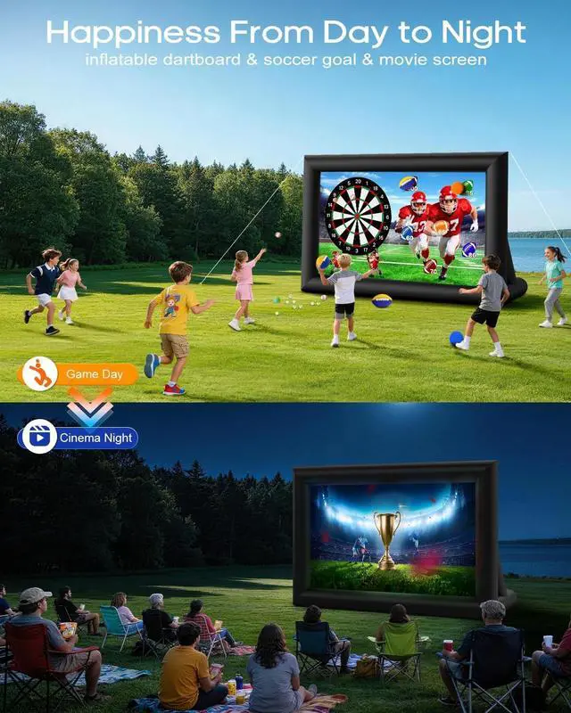 Alt view image 2 of 5 - OWFUVO 3-in-1 16FT Inflatable Projector Screen - Outdoor Movie Screen, Dart Board and Football Target with 180W Blower, Front/Rear Screen for Celebration & Outside Movie Night