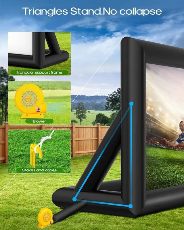 Alt view image 5 of 5 - OWFUVO 3-in-1 16FT Inflatable Projector Screen - Outdoor Movie Screen, Dart Board and Football Target with 180W Blower, Front/Rear Screen for Celebration & Outside Movie Night