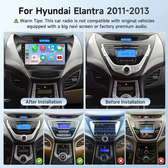 Alt view image 2 of 5 - Leadfan Linux Car Stereo for Hyundai Elantra (Non JBL Version) 2011 2012 2013 with Wireless Carplay Android Auto 9 Inch Touchscreen Fast Boot Radio Bluettoth FM SWC Backup Camera