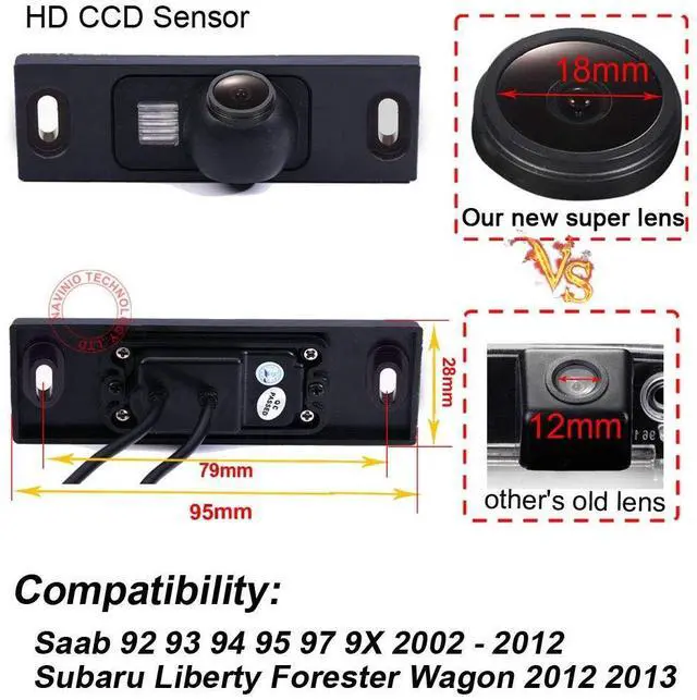 Alt view image 2 of 5 - 1280 * 720 Pixel HD Car Waterproof Backup Rear-View License Plate Rear Reverse Parking Camera Replacement for Saab 92 93 94 95 97 9X /Subaru Liberty Forester Wagon