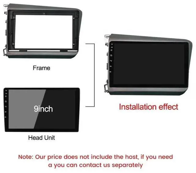 Alt view image 3 of 5 - 9'' Car Radio Stereo Dash Install Kit Fascia Panel Trim fits for Honda Civic Sedan 2012-2015 Left Hand Drive Installation Aftermarket Stereo Headunit