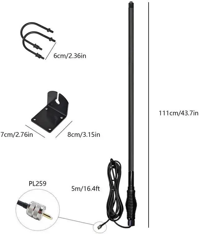 Alt view image 2 of 5 - 2m GMRS Bull Bar Antenna for 2m/ GMRS Ham Radio Repeater, Pre-Tuned 144-148/462-468 MHz, Peak Gain 6.5dBi, Lower SWR 1.3, 5meter Cable, UHF Connector