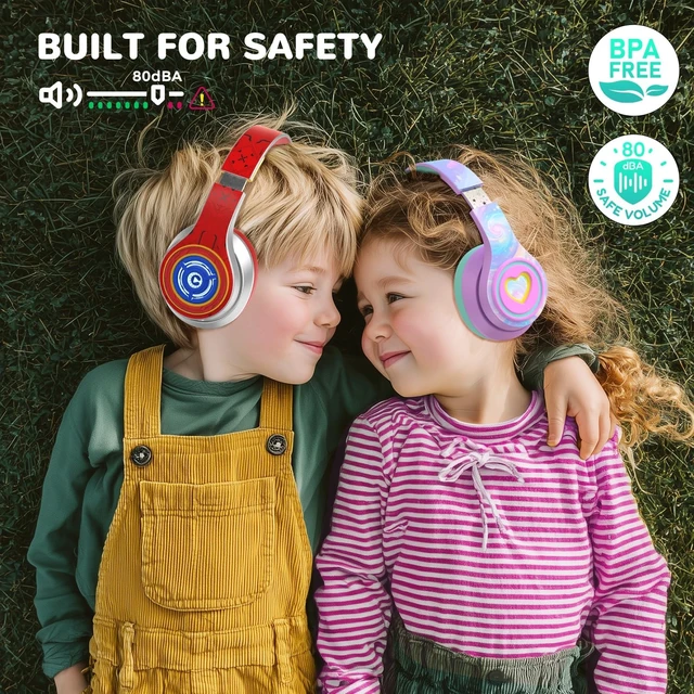 Alt view image 4 of 5 - iClever Auraa Active Noise Cancelling Headphones for Kids, LED Light Up, Bluetooth 6.0, Safe Volume 80dBA, 47H Play Time,Fast Charging,Kids Headphones Wireless with Mic AUX Cord for Travel iPad