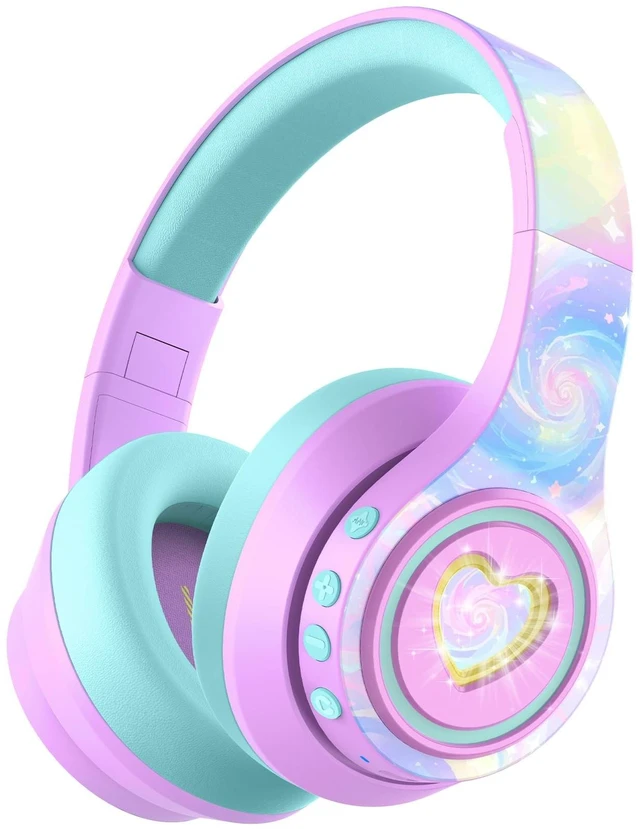 Main image of iClever Auraa Active Noise Cancelling Headphones for Kids, LED Light Up, Bluetooth 6.0, Safe Volume 80dBA, 47H Play Time,Fast Charging,Kids Headphones Wireless with Mic AUX Cord for Travel iPad