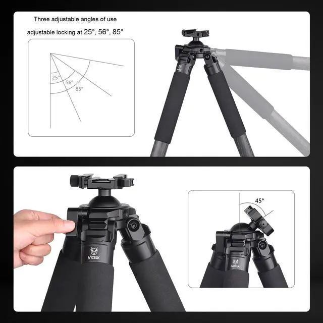 Alt view image 2 of 5 - VICELK MK403 71.6'' Carbon Fiber Tripod for Hunting with Arca Swiss Quick-Release Mount, 360 Rotating 52mm Ball Head Adpter for Photography, Hunting and Outdoor, 40mm/1.57" Tube, Load 40kg/88lbs