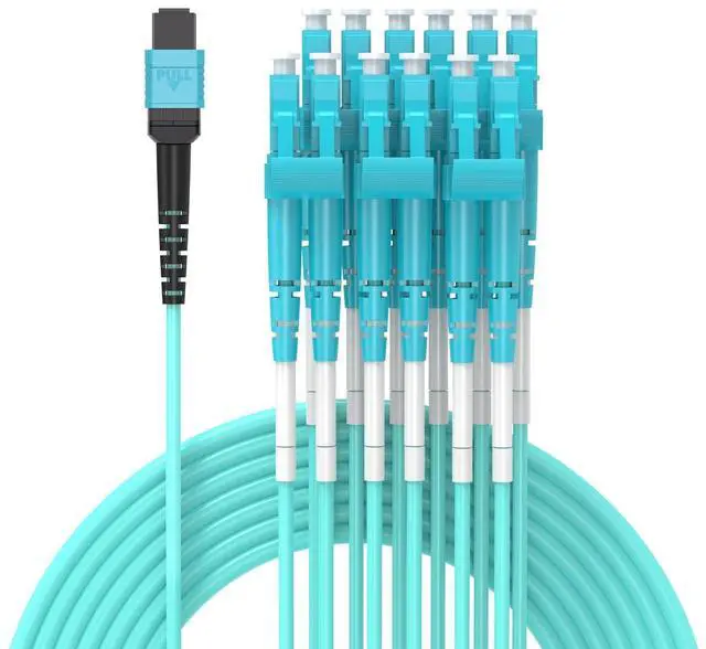 Main image of 0.6M MPO/MTP to 12 x LC (6 Duplex) 12 Strands Breakout Cable,QSFP 40GBase-SR4, OM4 Fanout Fiber Optic Cable - Aqua, 0.6meter